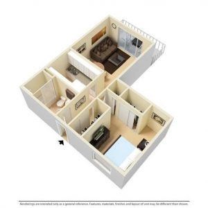 Floor plan for 1 bed, 1 bath, 600 sqft